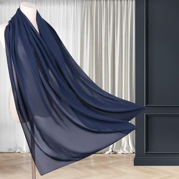 Women Navy Blue Elegant Soft Sheer Chiffon Stole Bride Wedding Shawls and Wraps - Picture 3 of 7